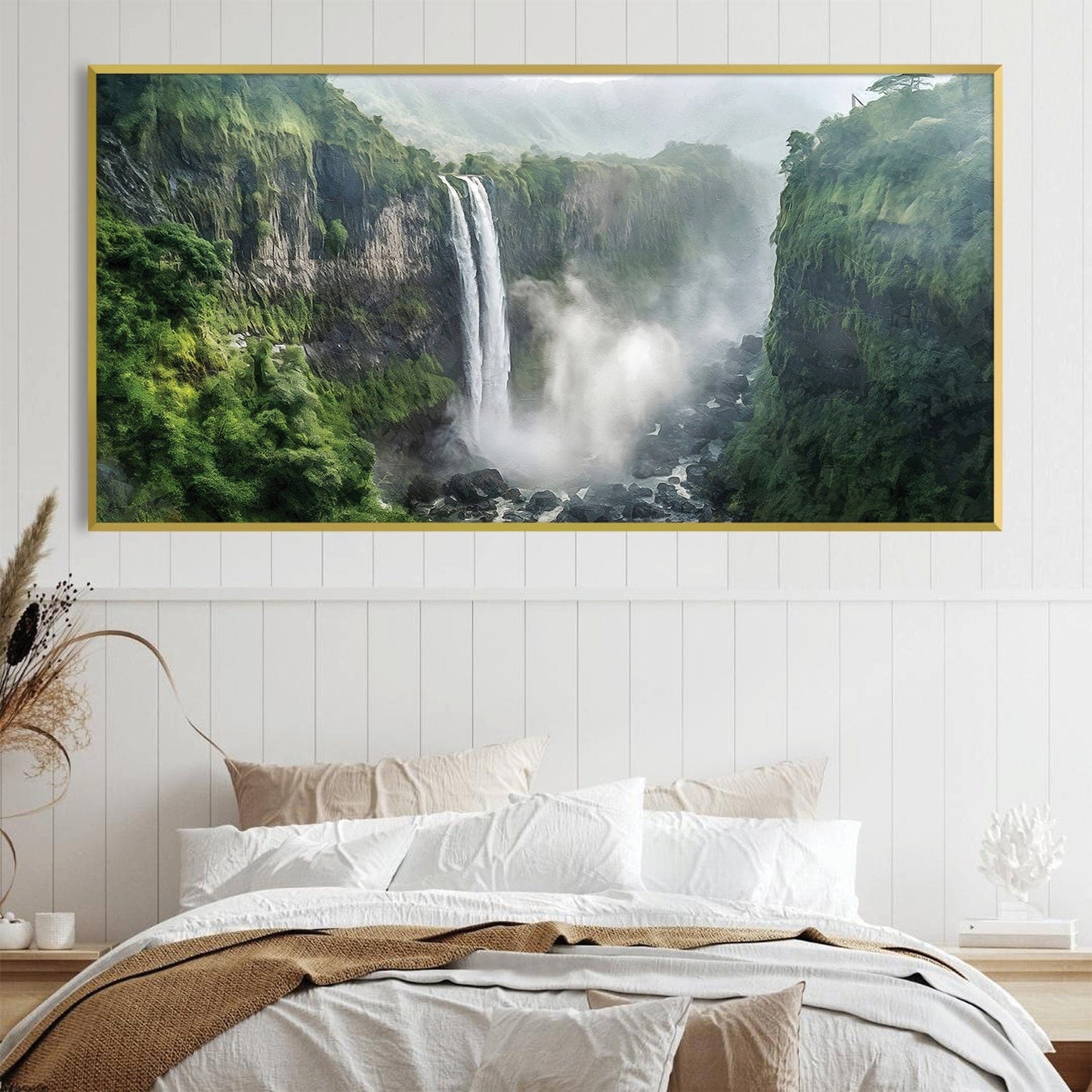 Lush Jungle Waterfalls Oil Painting for Serene Home Decor and Nature Lovers