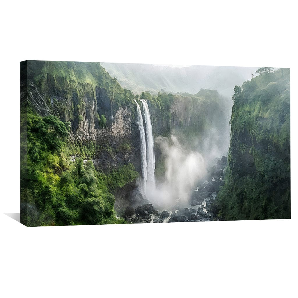 Lush Jungle Waterfalls Oil Painting for Serene Home Decor and Nature Lovers