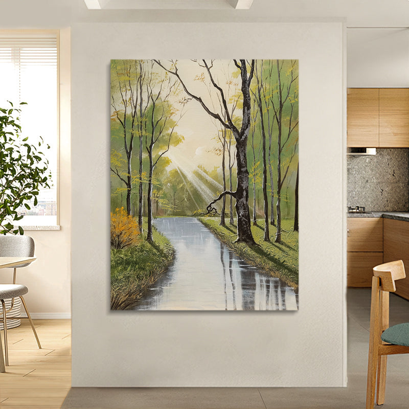 River Forest Sunlight Rays Oil Painting 121RF