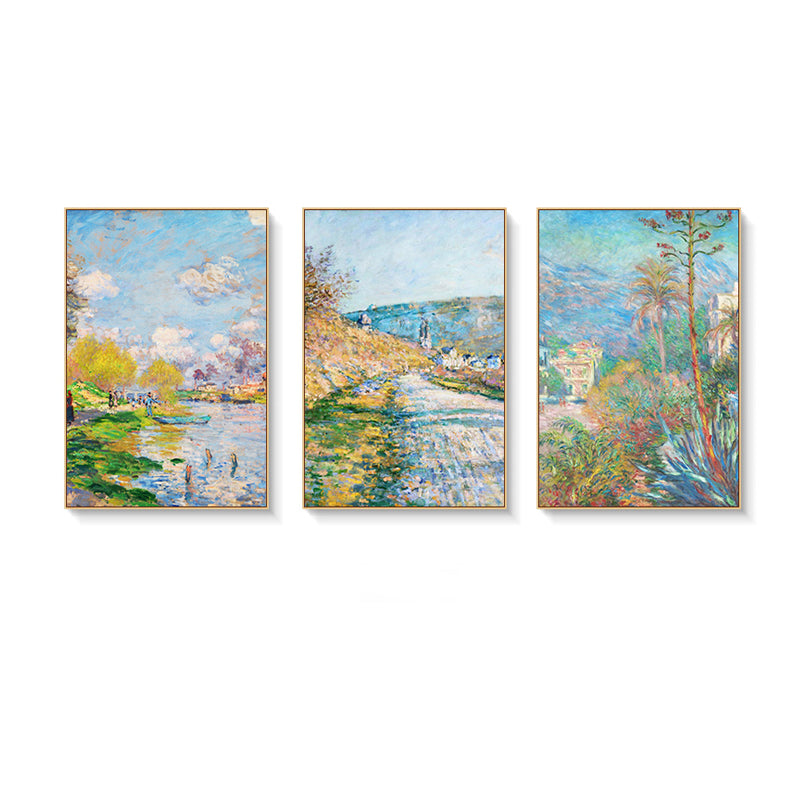 Three Frame Nature Walk Romantic Oil Painting