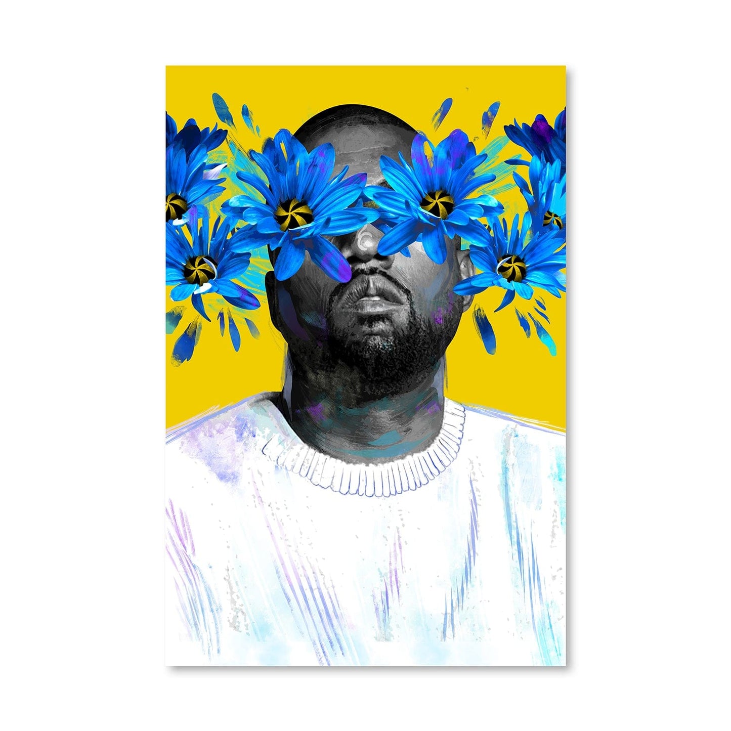 Vibrant Floral Portrait of Iconic Artist on Canvas