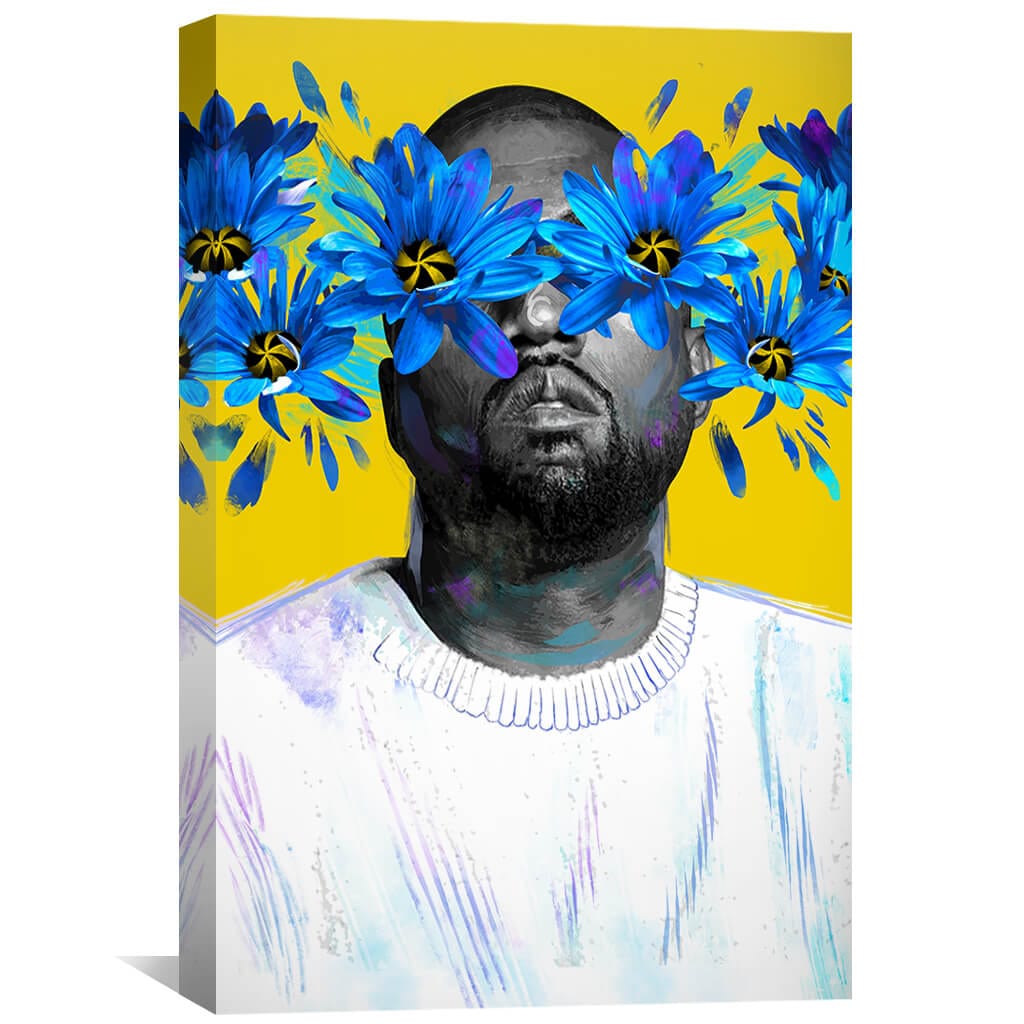 Vibrant Floral Portrait of Iconic Artist on Canvas