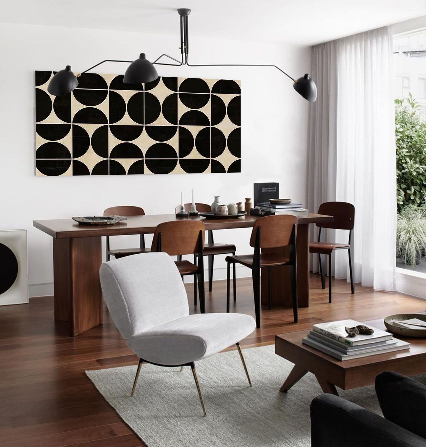 Contemporary Black and White Geometric Oil Painting for Modern Interiors