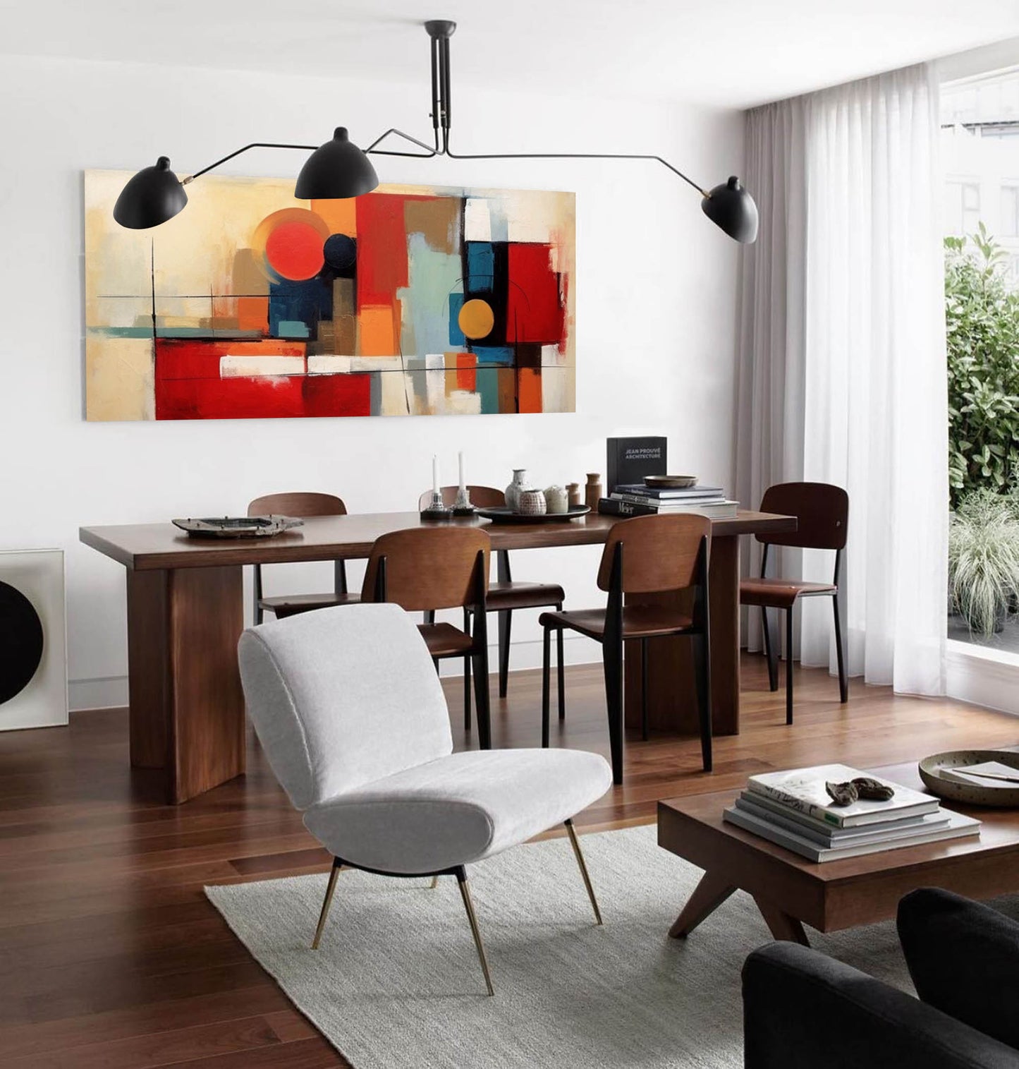 Bold Abstract Geometric Oil Painting with Vibrant Colors for Modern Decor