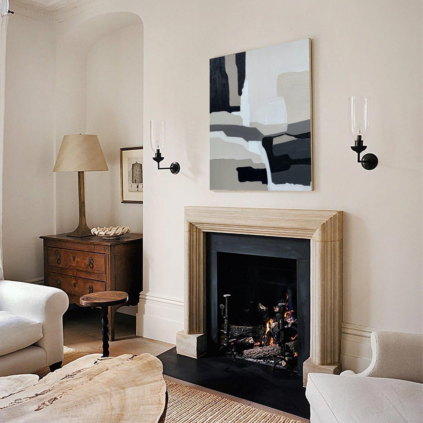 Contemporary Black and Grey Abstract Oil Painting for Modern Home Decor