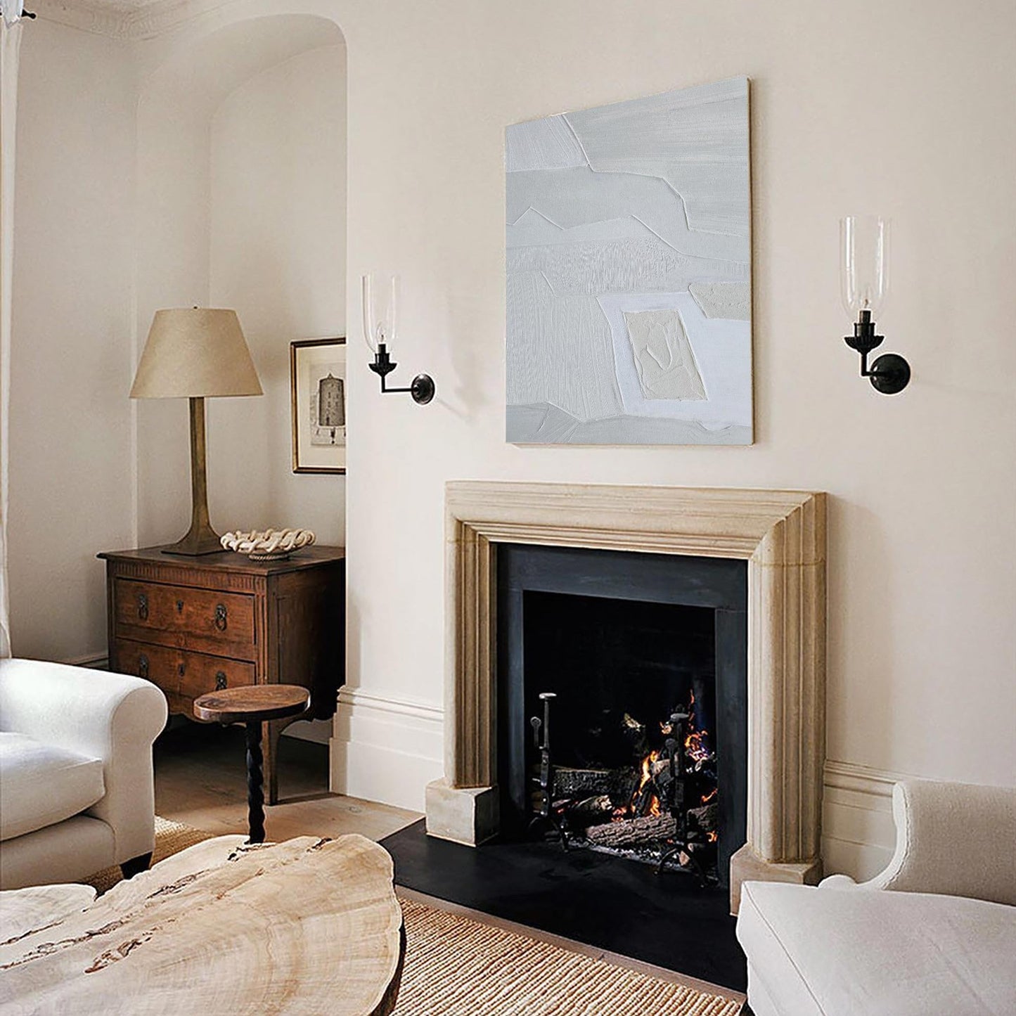 Contemporary Neutral Abstract Oil Painting for Elegant Home Decor