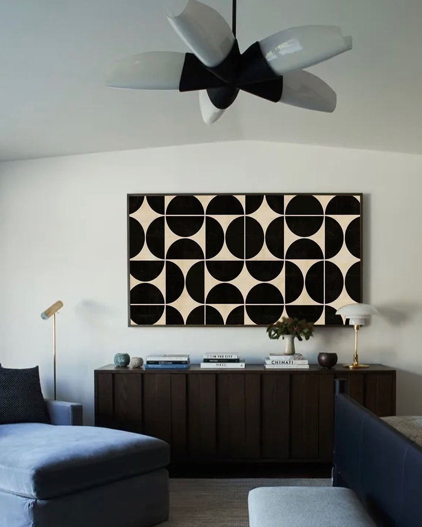 Contemporary Black and White Geometric Oil Painting for Modern Interiors