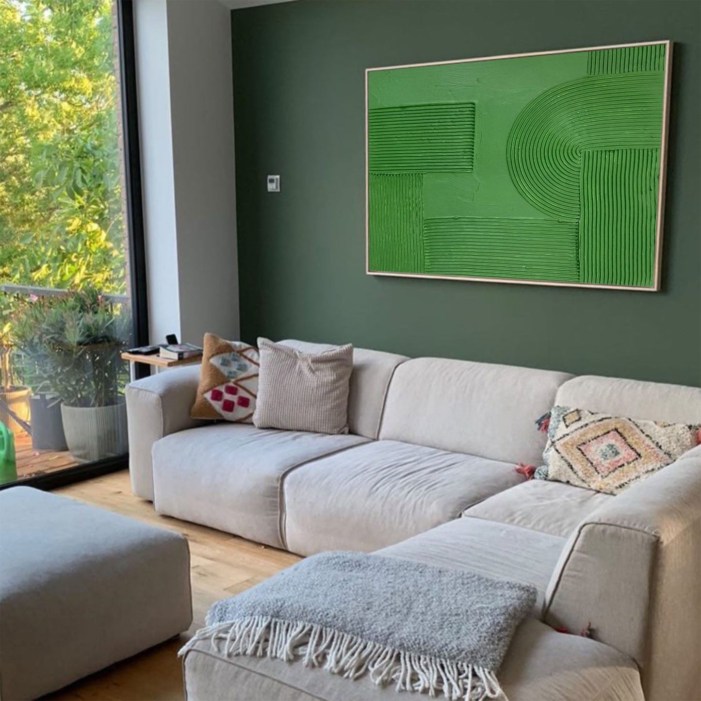 Abstract Green Oil Painting with Textured Minimalist Design for Modern Decor