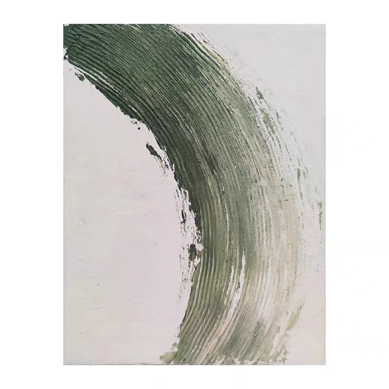 Abstract Green Streak Minimalist Oil Painting