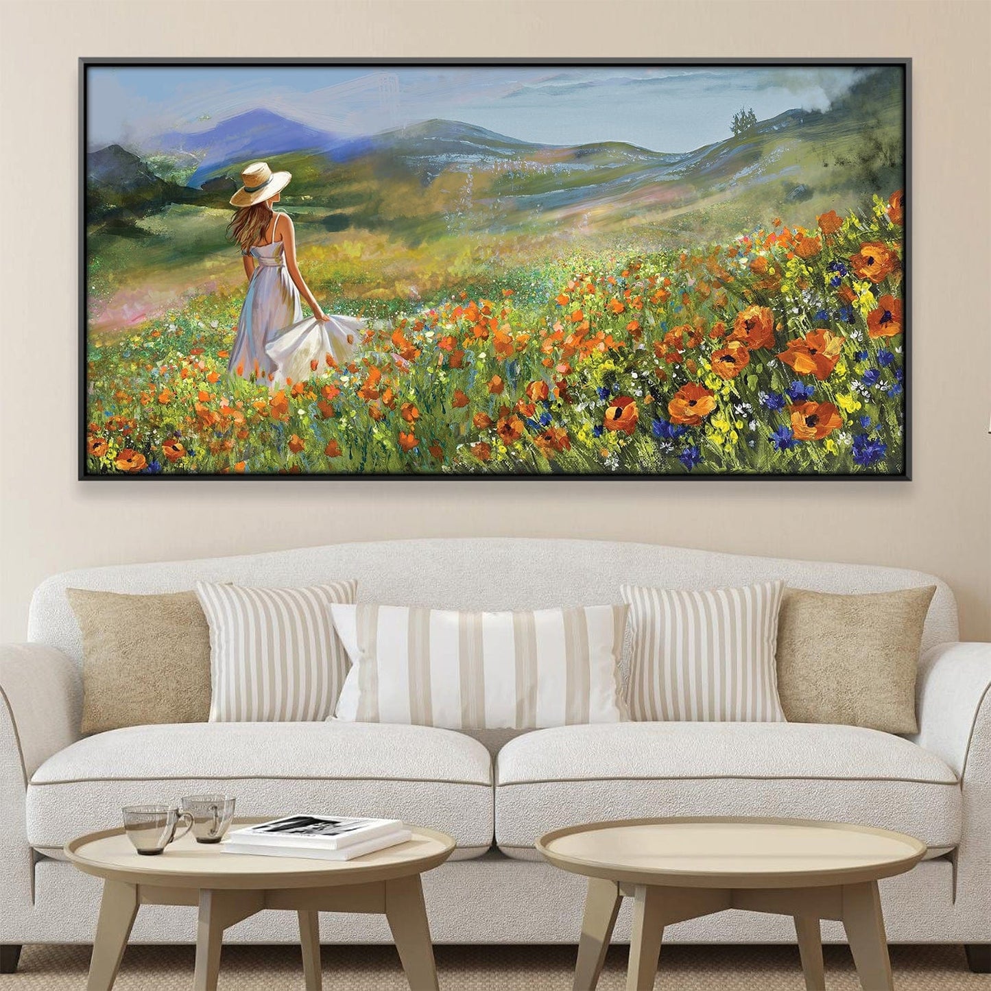 Enchanting Lady in Flower Meadow Oil Painting for Home Decor