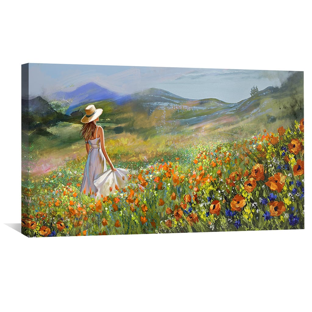 Enchanting Lady in Flower Meadow Oil Painting for Home Decor