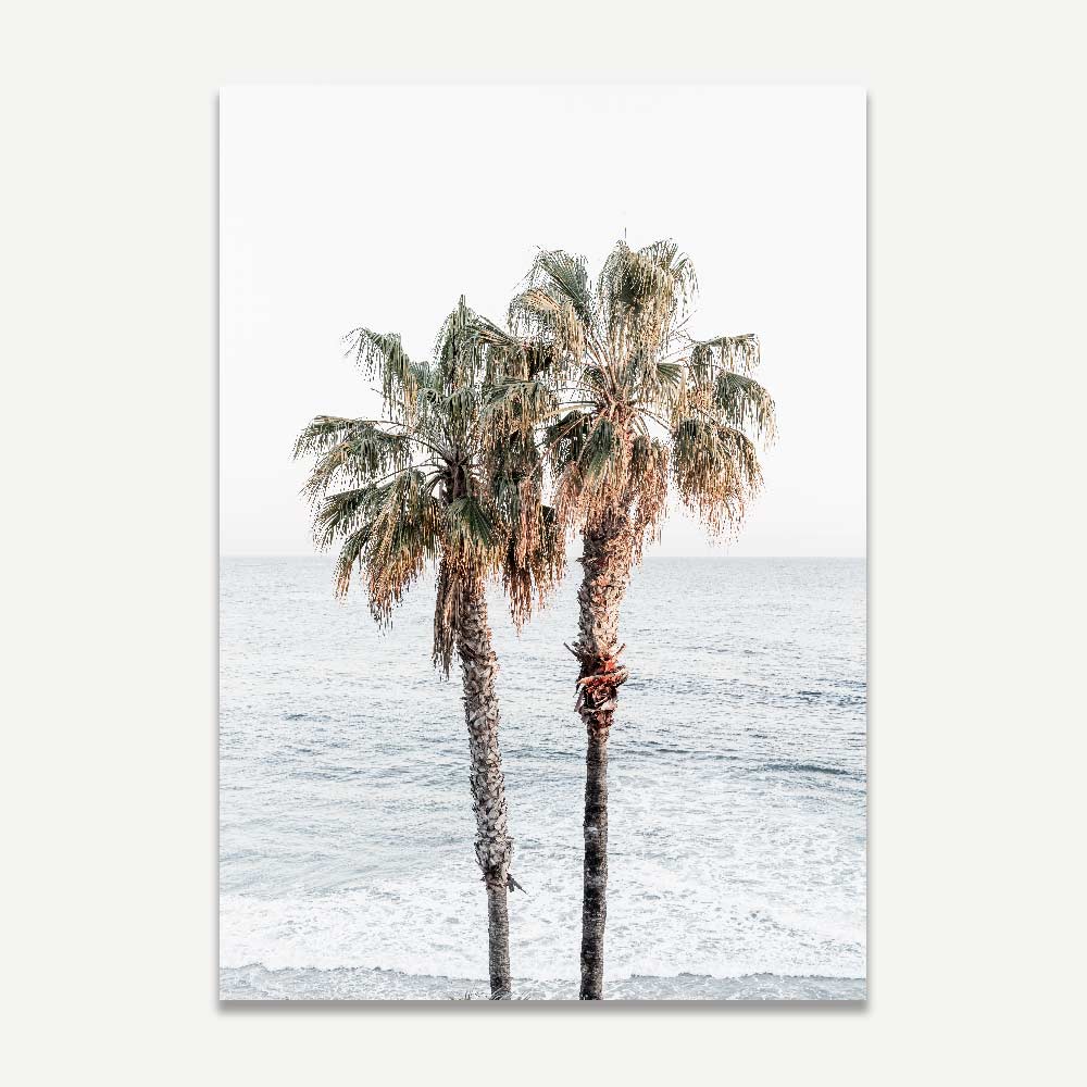 Tropical Serenity: Oil Painting of Palm Trees by the Ocean