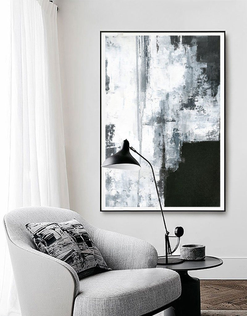 Contemporary Black and White Abstract Oil Painting for Modern Home Decor