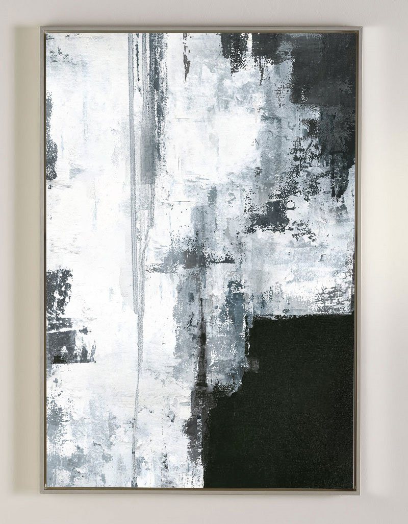 Contemporary Black and White Abstract Oil Painting for Modern Home Decor