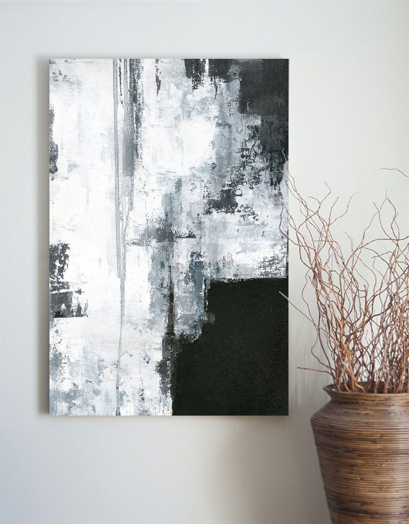 Contemporary Black and White Abstract Oil Painting for Modern Home Decor