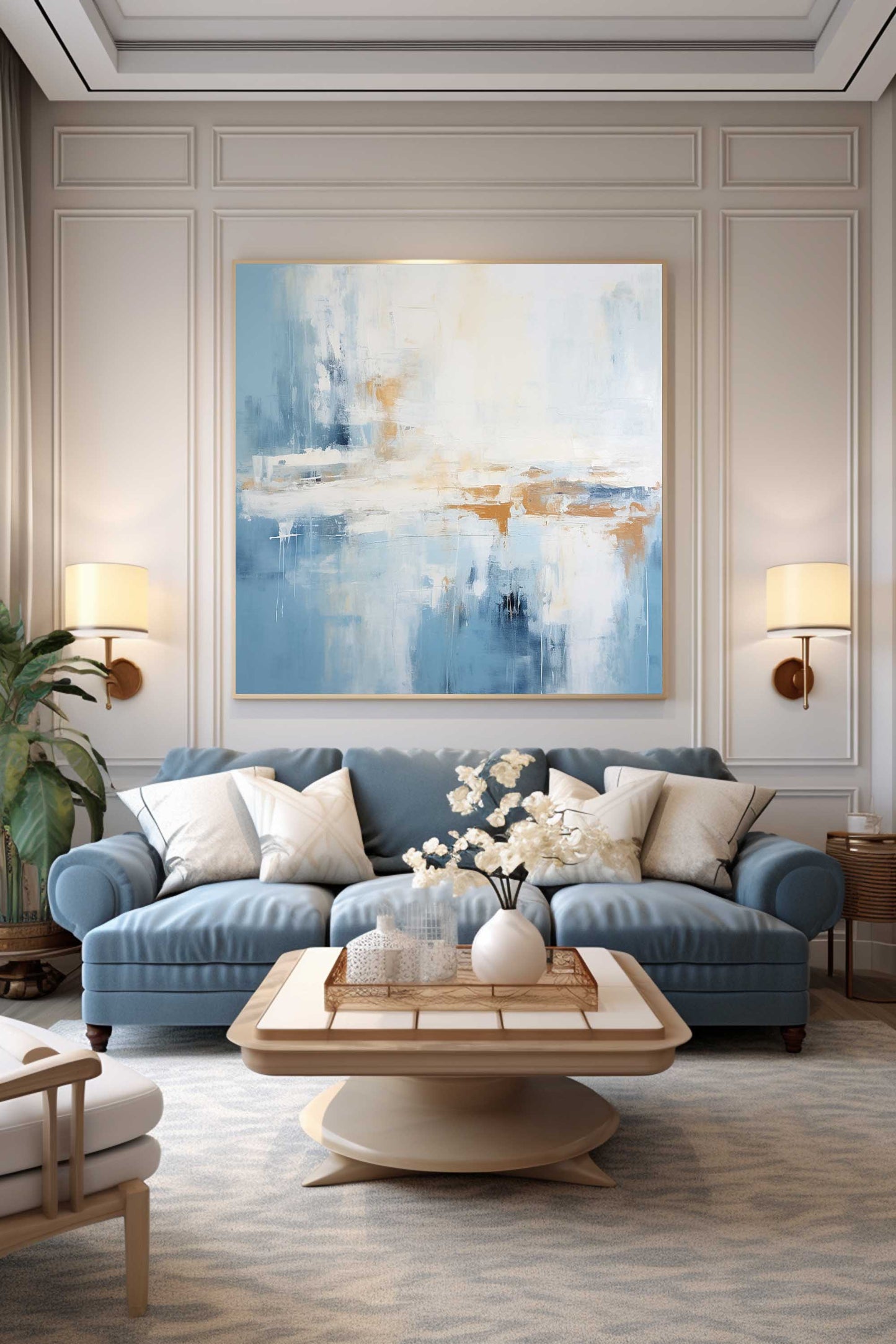 Contemporary Blue Abstract Oil Painting for Modern Home Decor