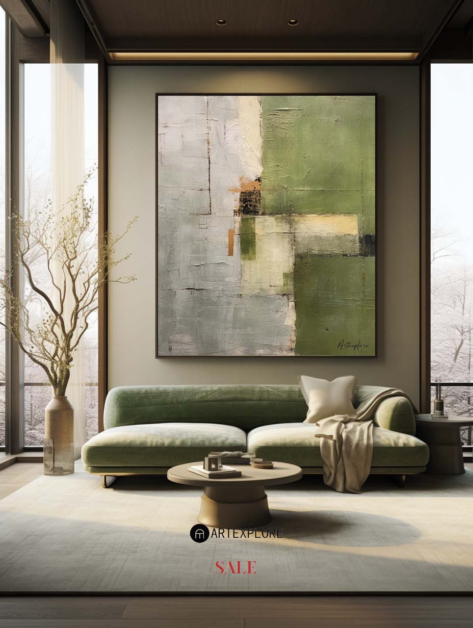 Contemporary Green Abstract Oil Painting for Modern Home Décor