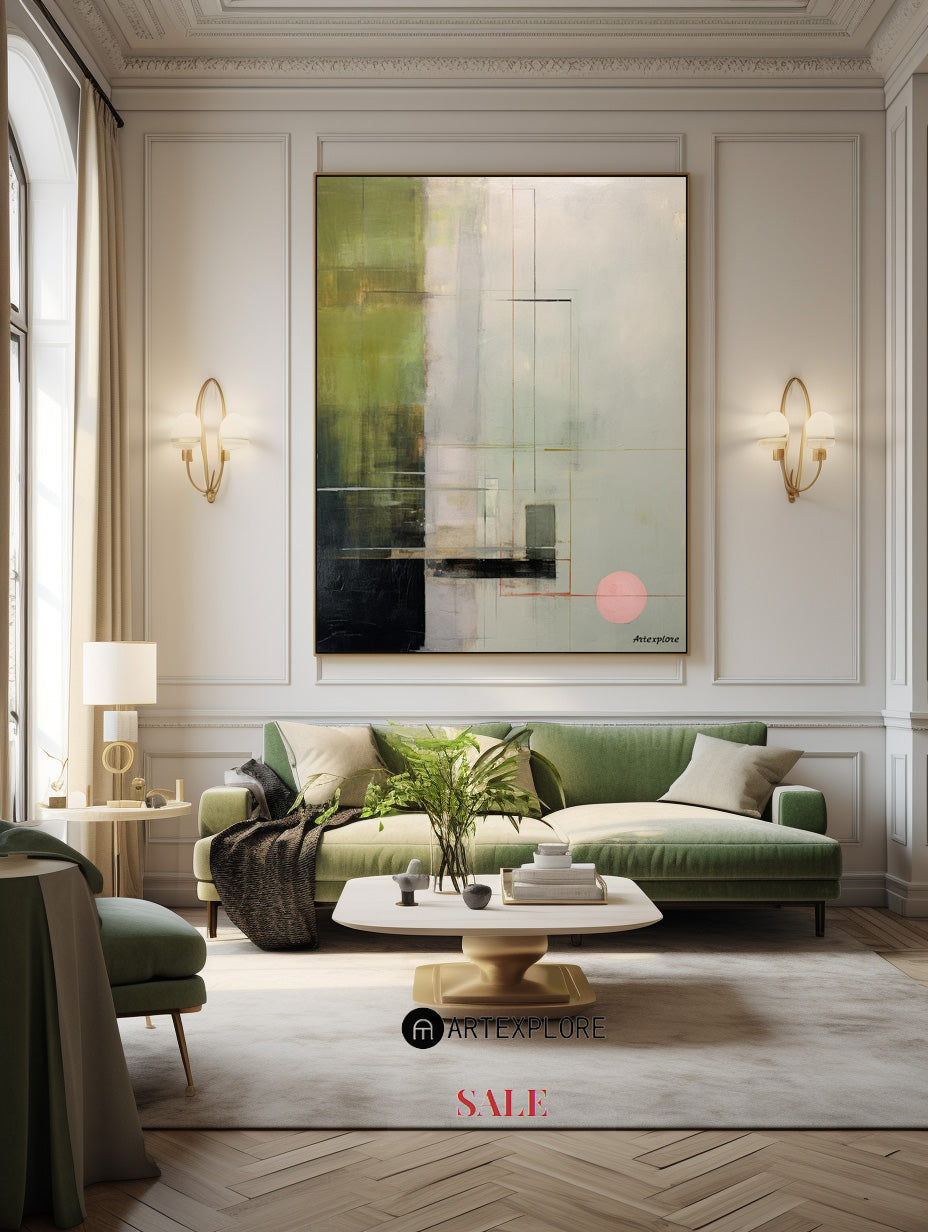 Contemporary Green and Gray Abstract Oil Painting for Modern Art Lovers