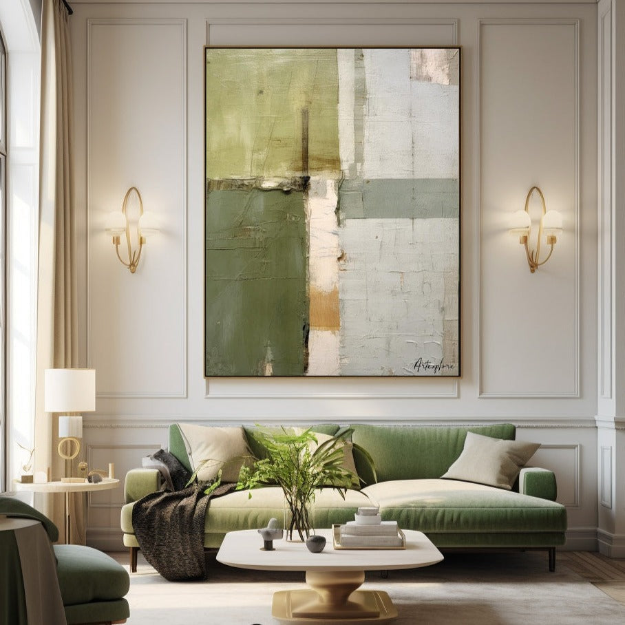 Contemporary Green Abstract Oil Painting for Modern Home Decor