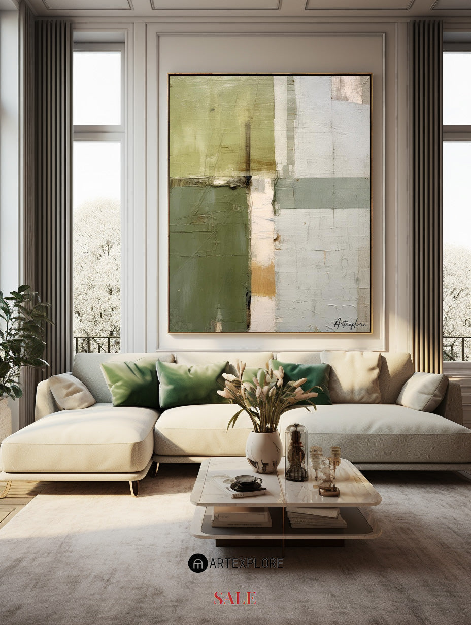 Contemporary Green Abstract Oil Painting for Modern Home Decor
