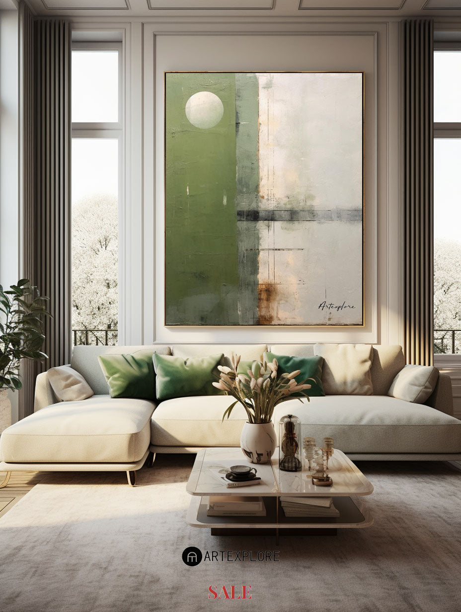 Contemporary Green Abstract Oil Painting for Modern Home Decor