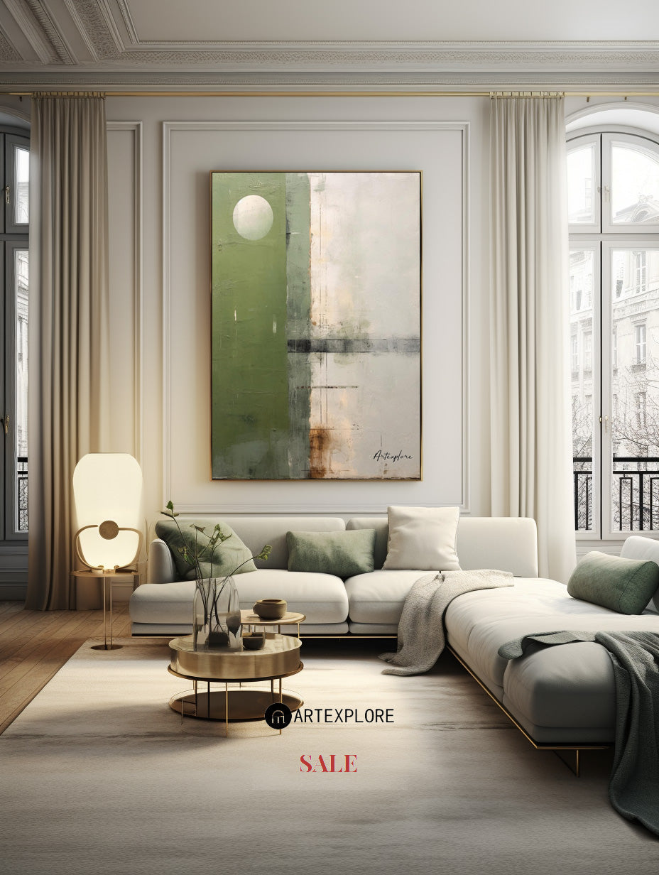 Contemporary Green Abstract Oil Painting for Modern Home Decor