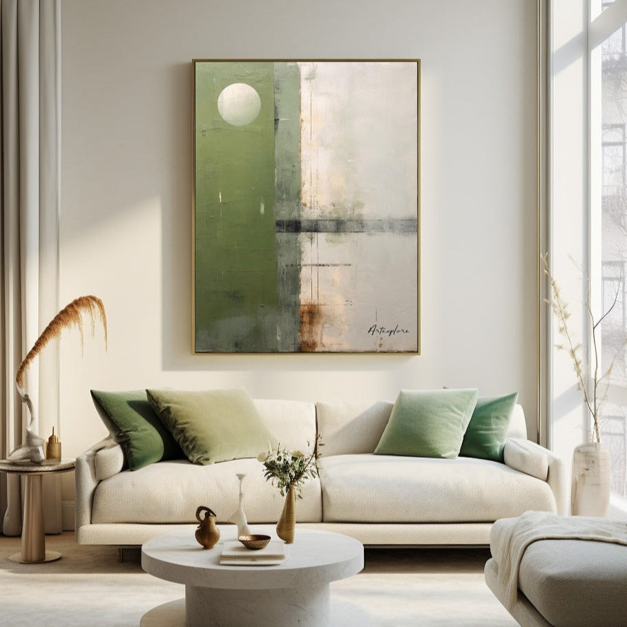 Contemporary Green Abstract Oil Painting for Modern Home Decor