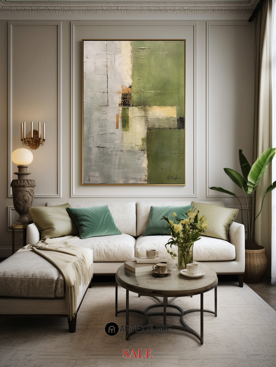 Contemporary Green Abstract Oil Painting for Modern Home Décor
