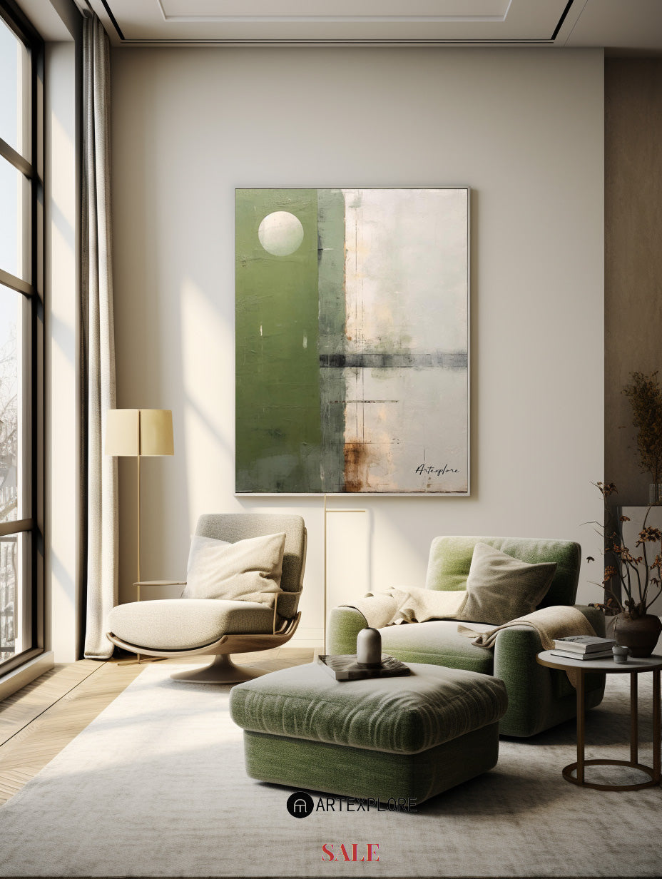 Contemporary Green Abstract Oil Painting for Modern Home Decor