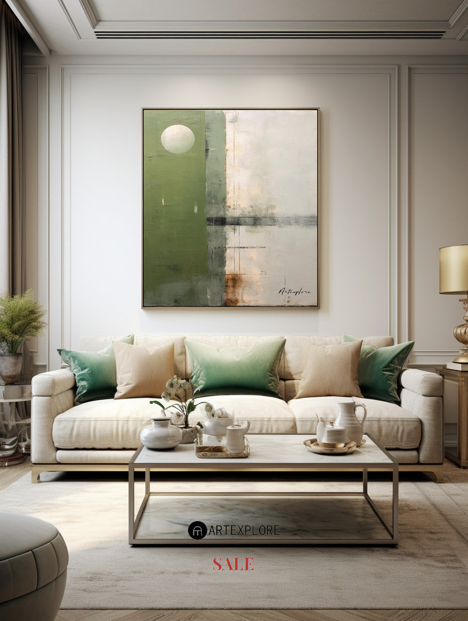 Contemporary Green Abstract Oil Painting for Modern Home Decor