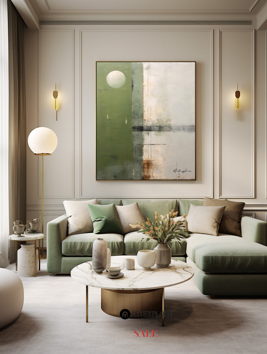 Contemporary Green Abstract Oil Painting for Modern Home Decor