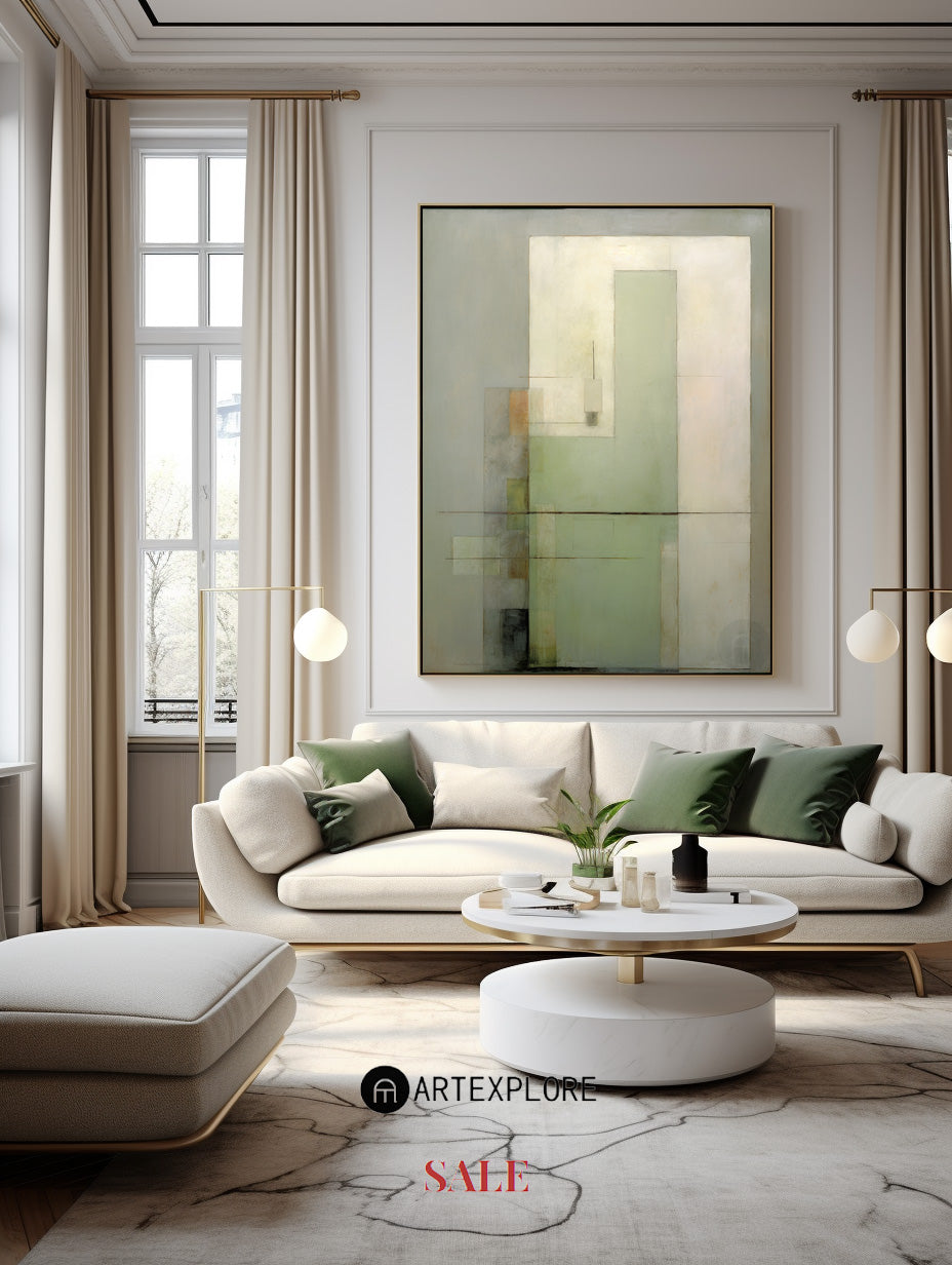 Contemporary Green Abstract Oil Painting for Modern Home Decor