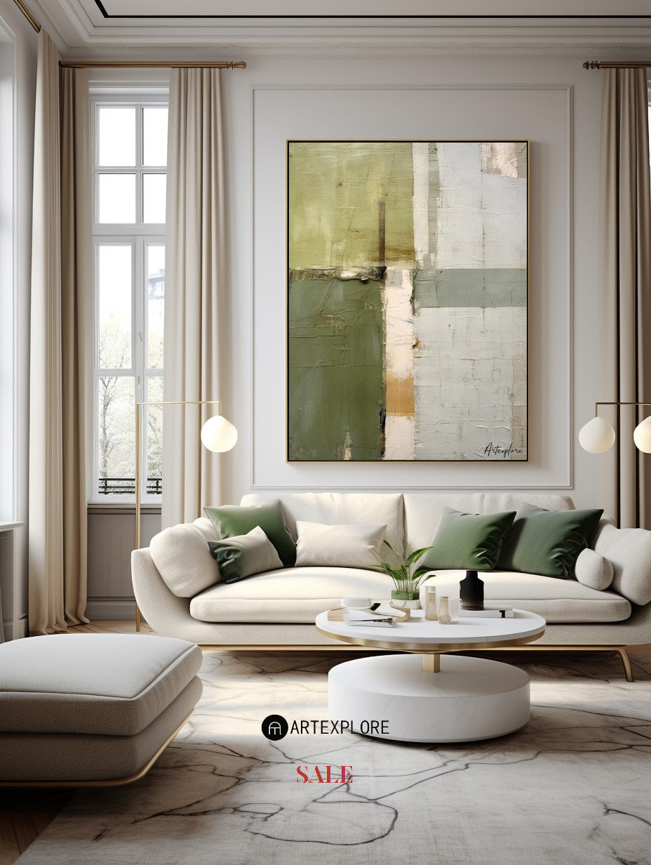 Contemporary Green Abstract Oil Painting for Modern Home Decor