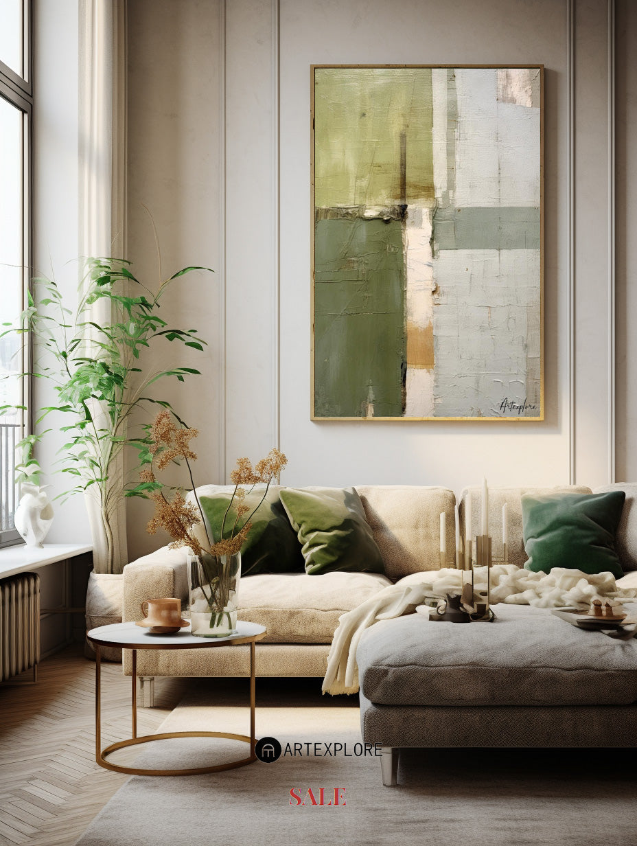 Contemporary Green Abstract Oil Painting for Modern Home Decor