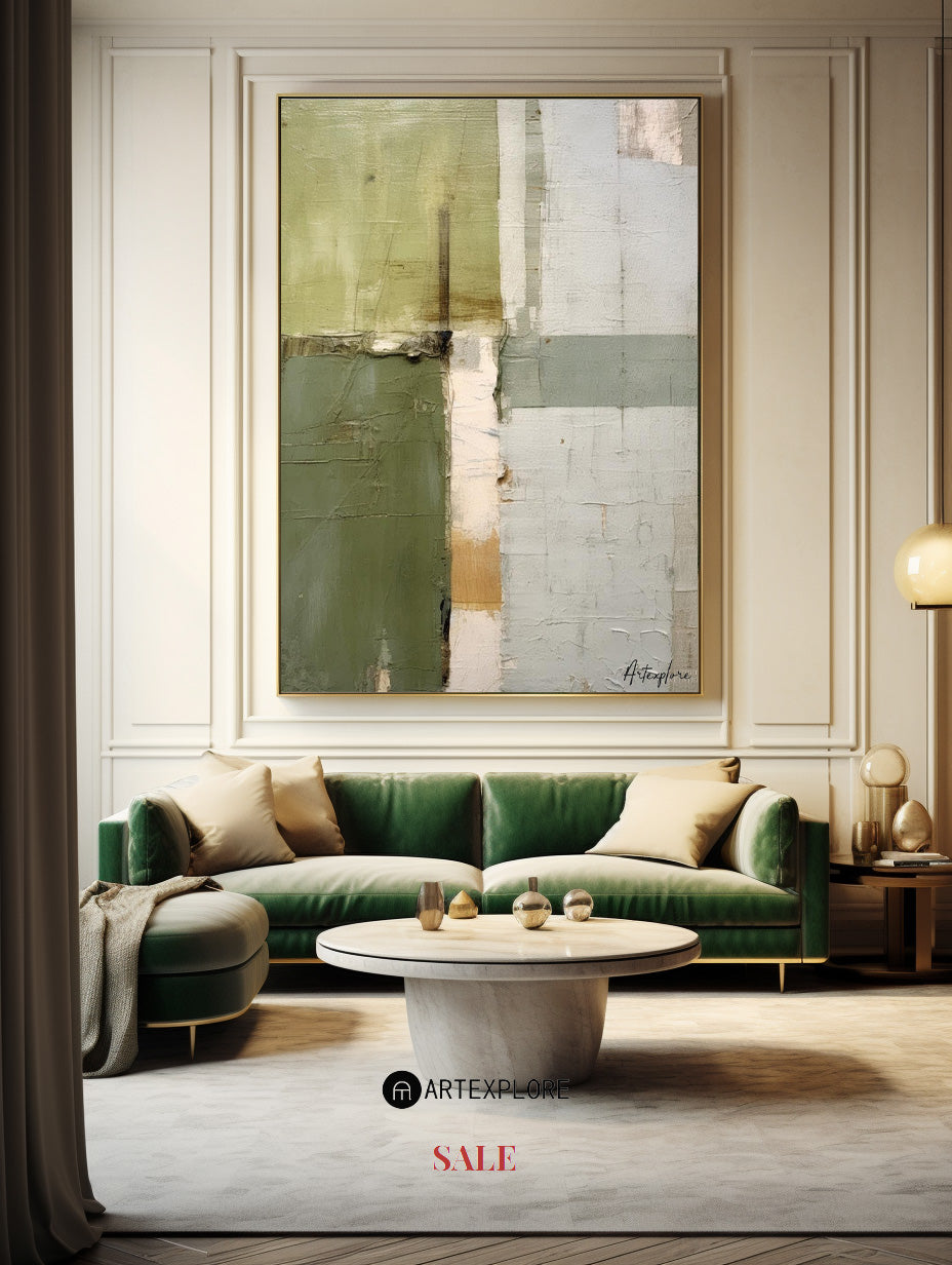 Contemporary Green Abstract Oil Painting for Modern Home Decor
