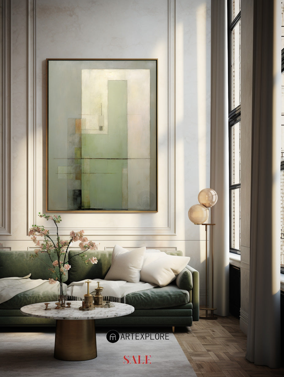 Contemporary Green Abstract Oil Painting for Modern Home Decor