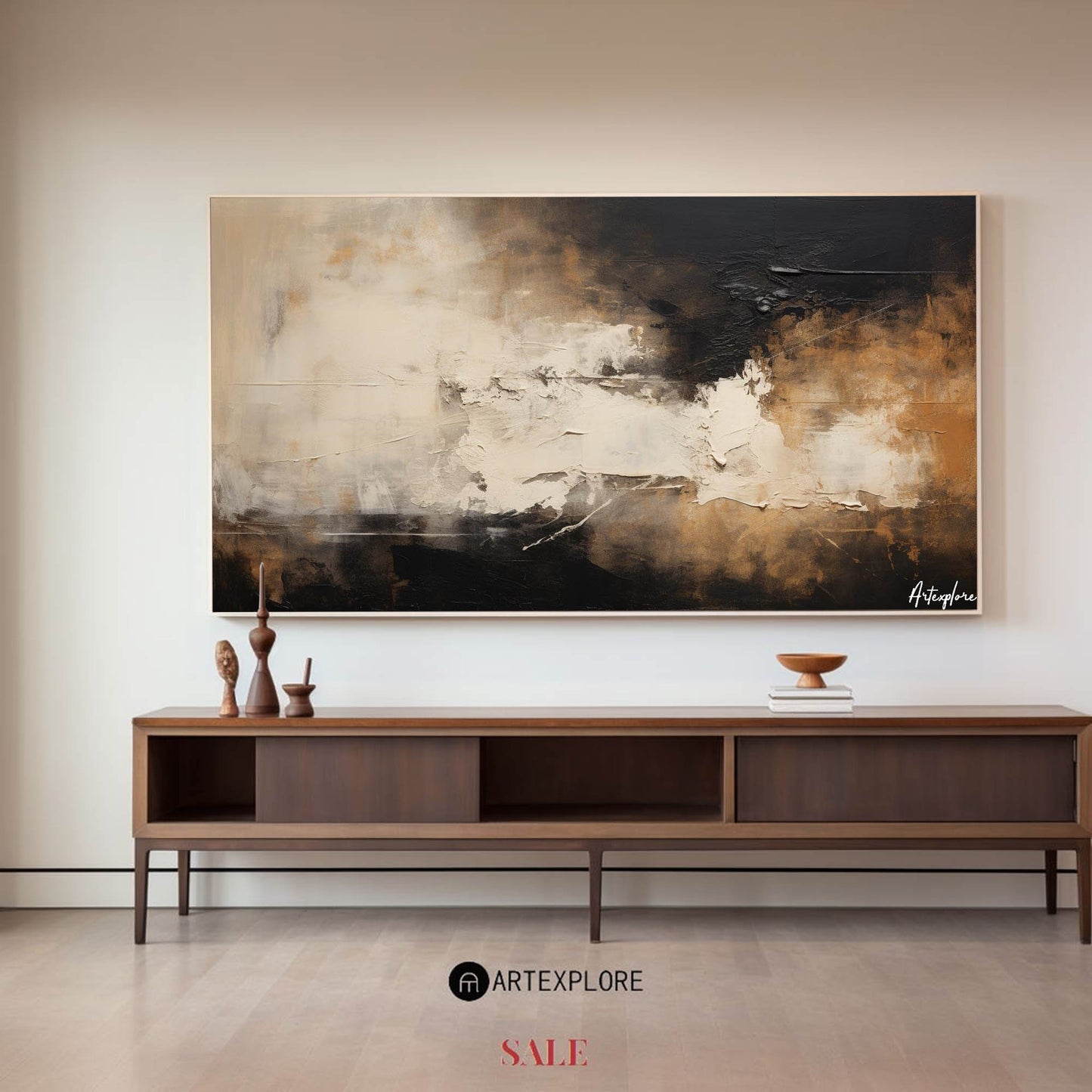 Contemporary Abstract Oil Painting in Earth Tones for Modern Home Decor