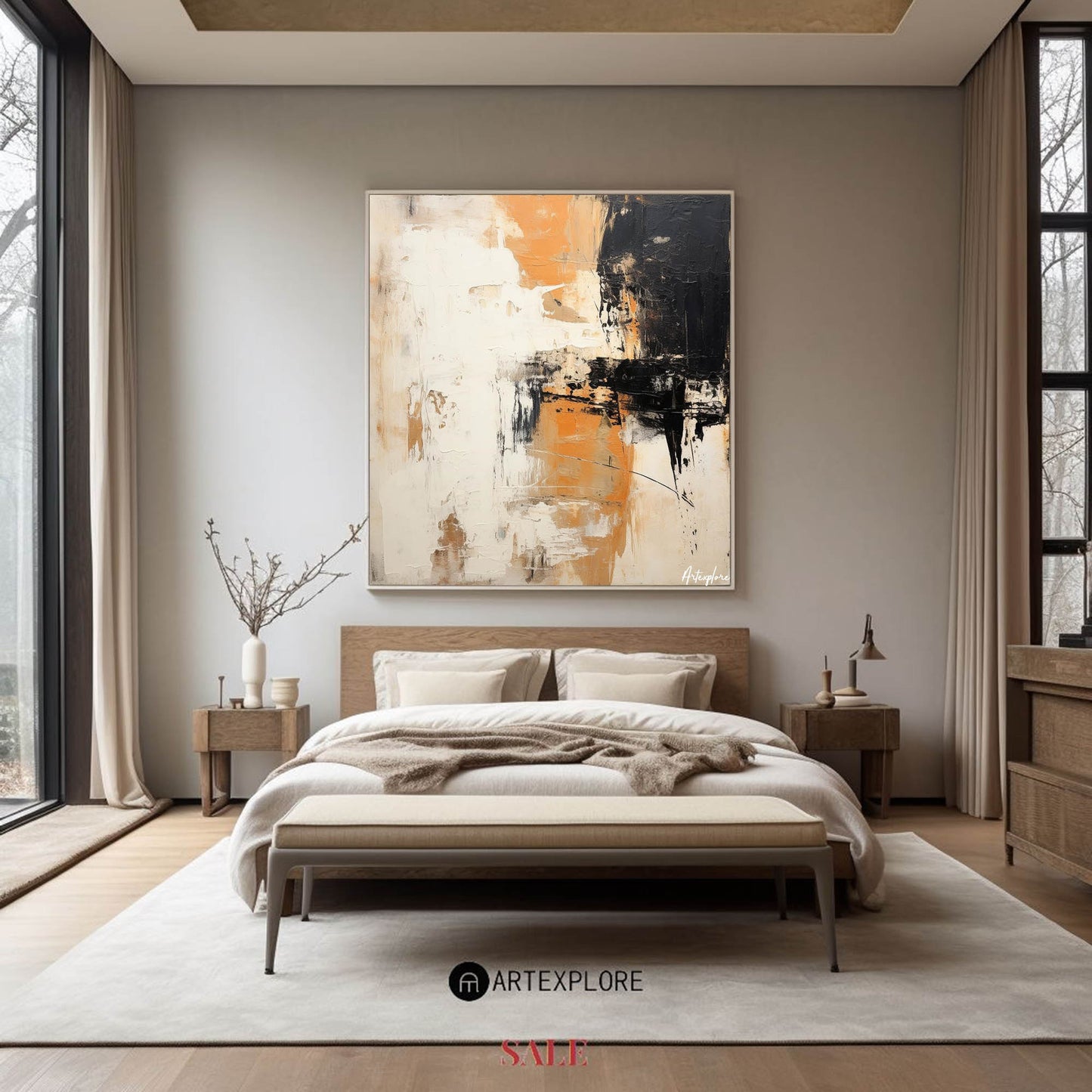 Contemporary Abstract Oil Painting with Bold Colors and Texture