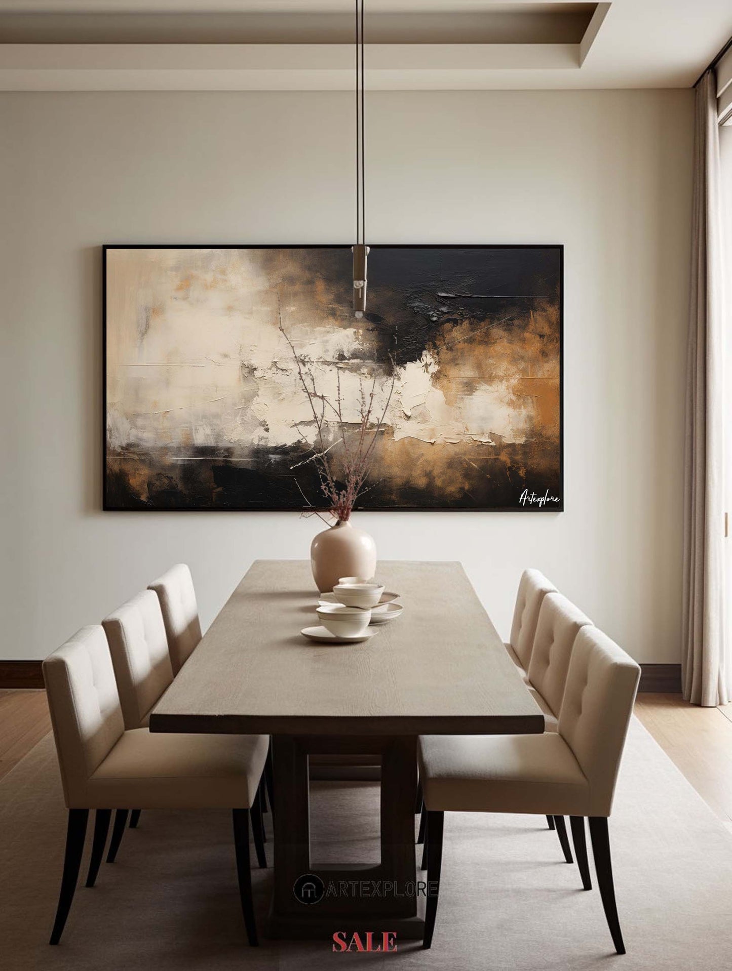 Contemporary Abstract Oil Painting in Earth Tones for Modern Home Decor
