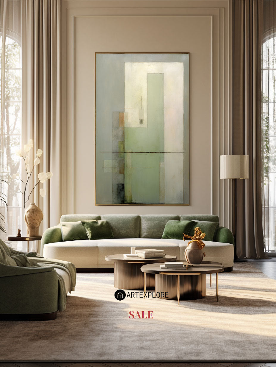 Contemporary Green Abstract Oil Painting for Modern Home Decor