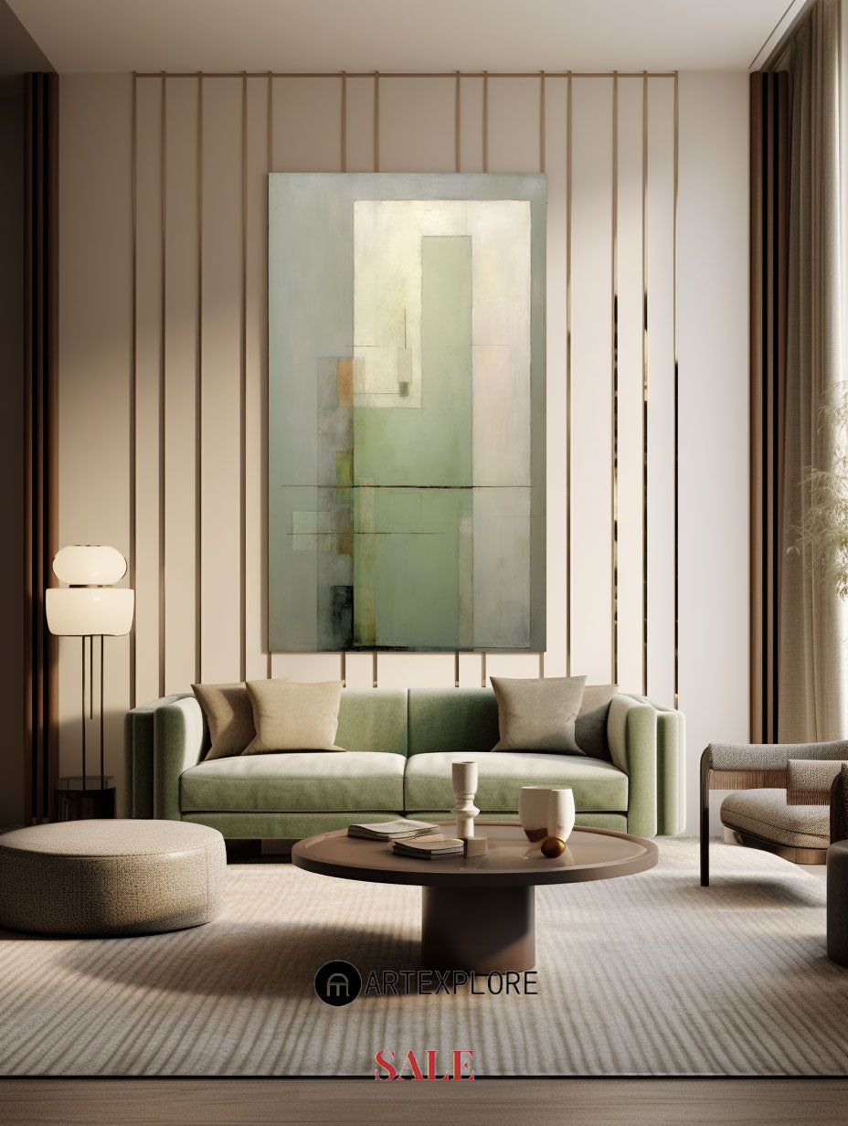 Contemporary Green Abstract Oil Painting for Modern Home Decor