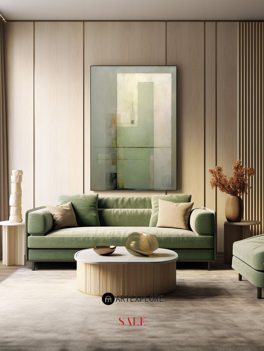 Contemporary Green Abstract Oil Painting for Modern Home Decor