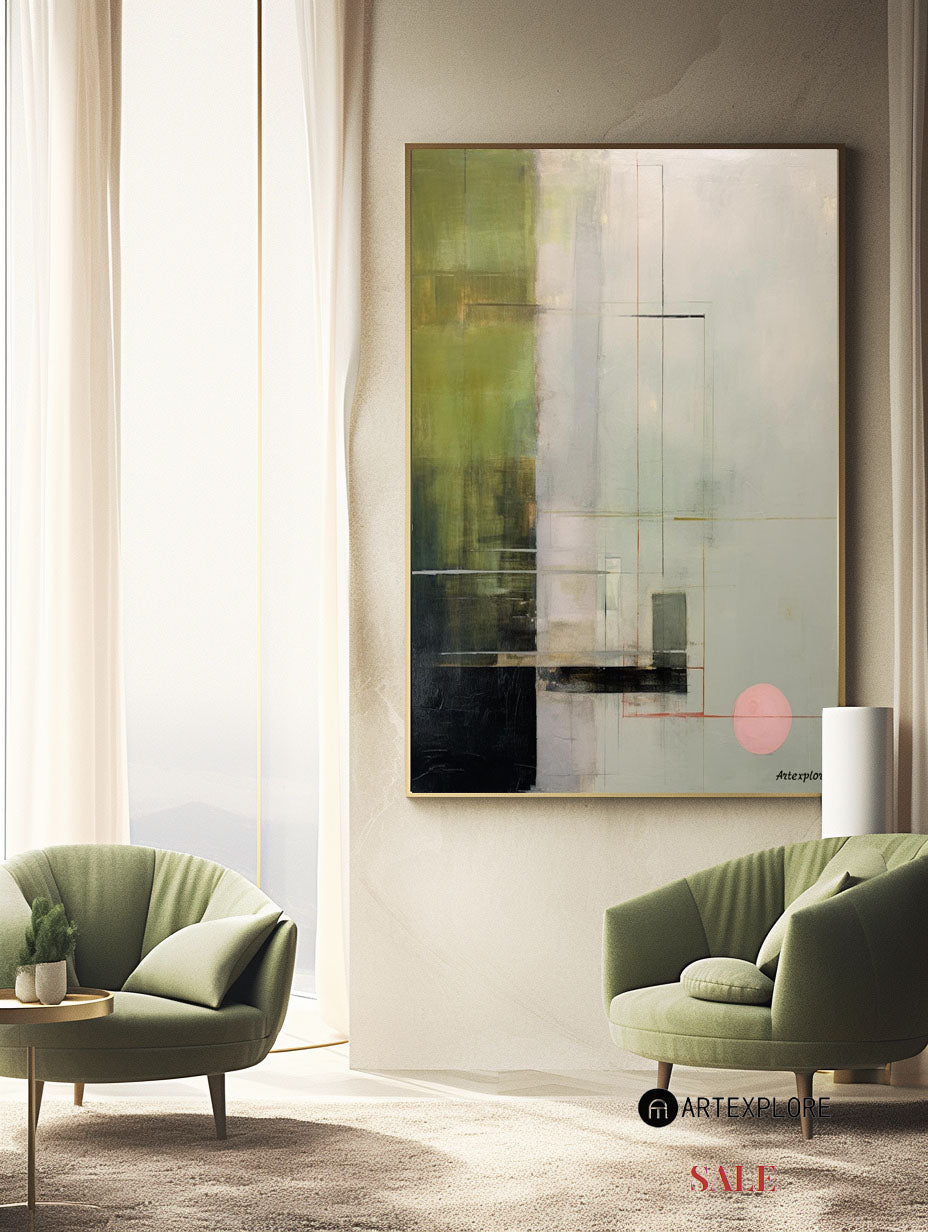 Contemporary Green and Gray Abstract Oil Painting for Modern Art Lovers