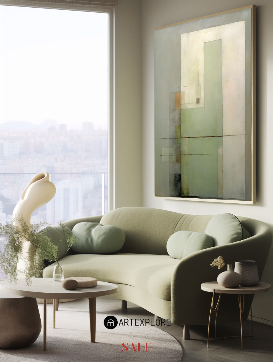 Contemporary Green Abstract Oil Painting for Modern Home Decor