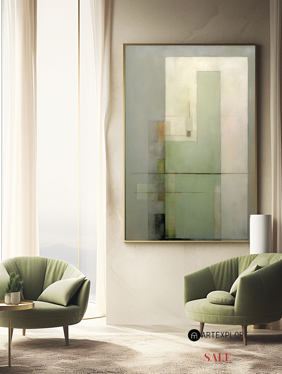 Contemporary Green Abstract Oil Painting for Modern Home Decor