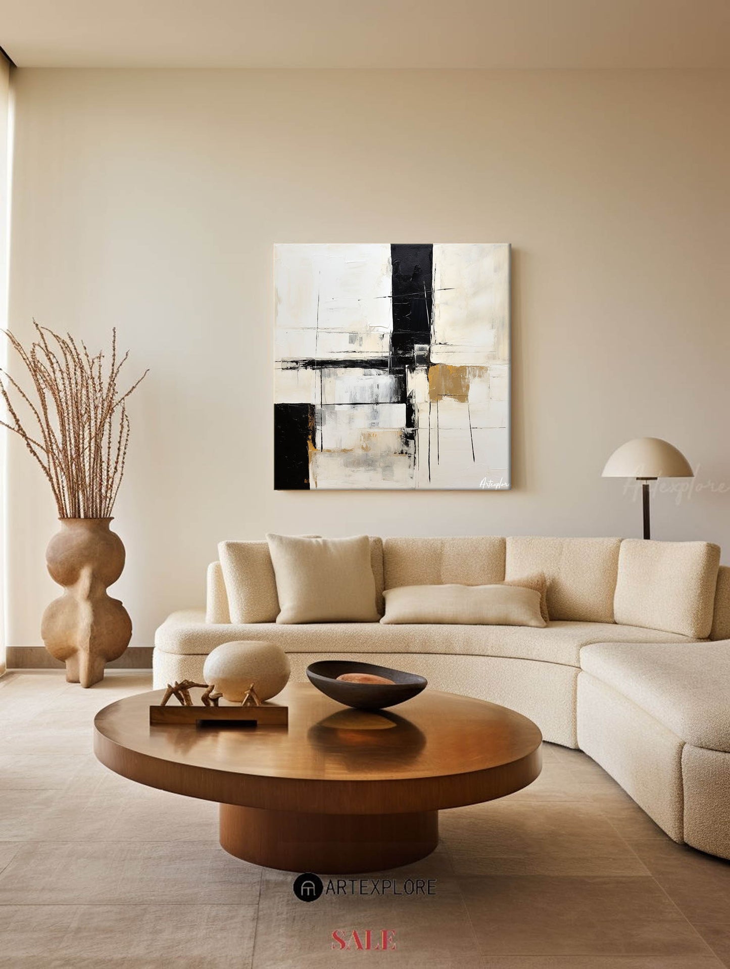 Contemporary Black and White Abstract Oil Painting for Modern Home Decor