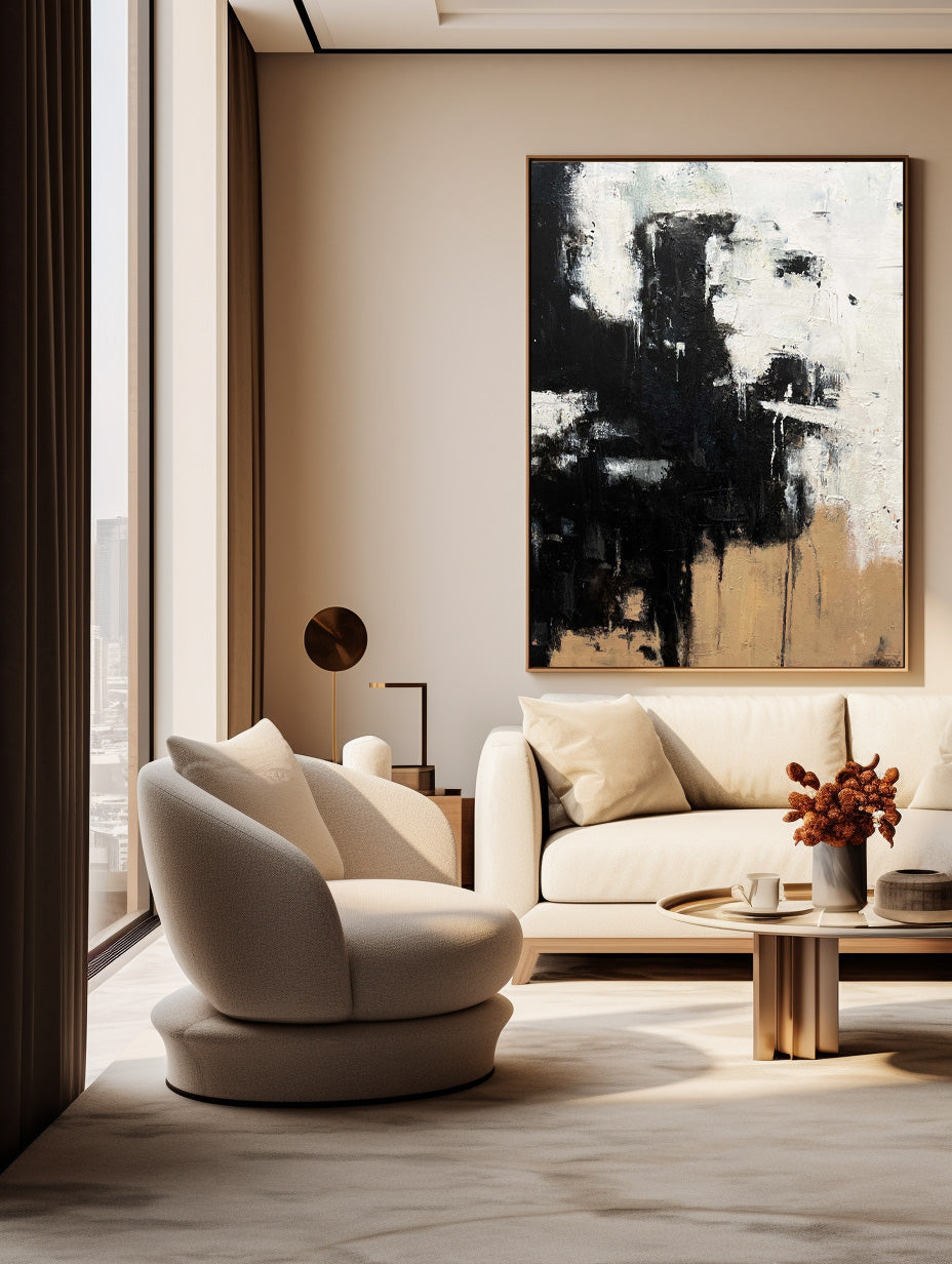 Contemporary Black and White Abstract Oil Painting for Modern Home Decor
