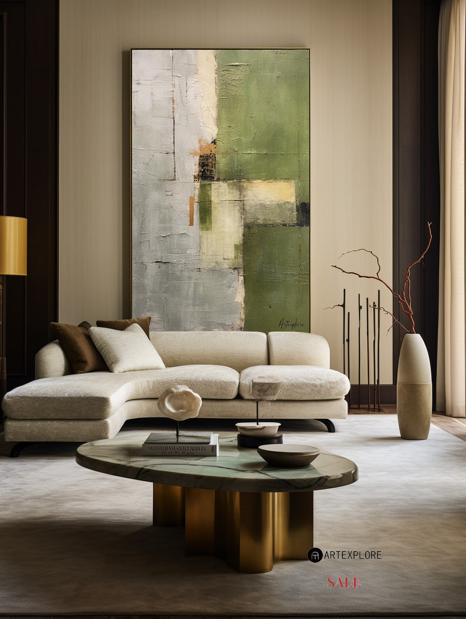 Contemporary Green Abstract Oil Painting for Modern Home Décor