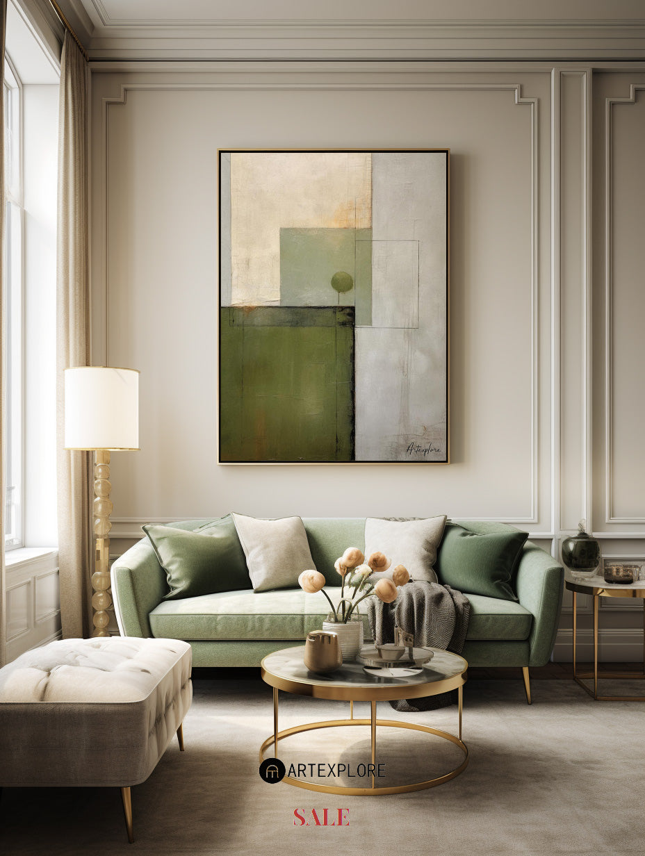 Contemporary Green Abstract Oil Painting for Modern Home Decor