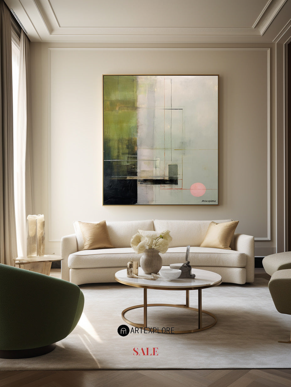 Contemporary Green and Gray Abstract Oil Painting for Modern Art Lovers